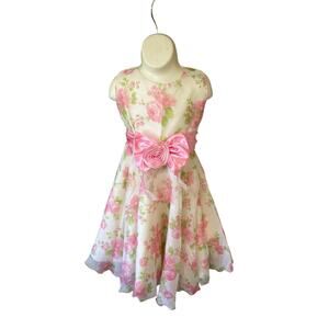 Girls “OK Kids” Spring Floral Sheer Dress Ivory Pink SZ 10 Sleeveless